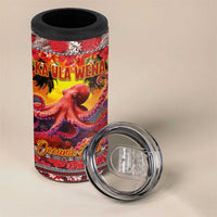 Hawaii KaUla Wena Octopus 4 in 1 Can Cooler Tumbler Oceanic Red with Corals and Tropical On Sunset Landscape LT03 - Polynesian Pride