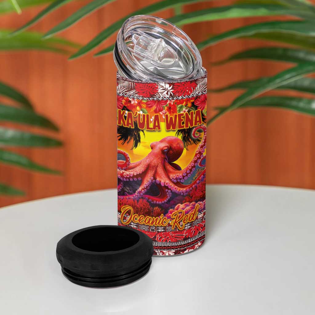 Hawaii KaUla Wena Octopus 4 in 1 Can Cooler Tumbler Oceanic Red with Corals and Tropical On Sunset Landscape LT03 - Polynesian Pride