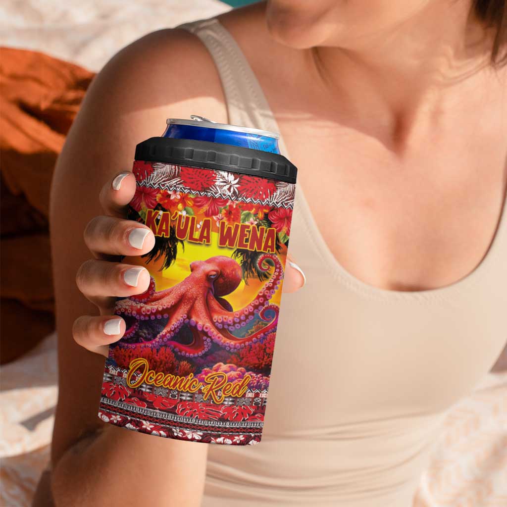 Hawaii KaUla Wena Octopus 4 in 1 Can Cooler Tumbler Oceanic Red with Corals and Tropical On Sunset Landscape LT03 - Polynesian Pride