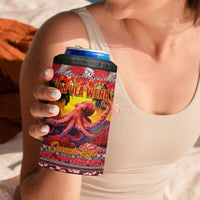 Hawaii KaUla Wena Octopus 4 in 1 Can Cooler Tumbler Oceanic Red with Corals and Tropical On Sunset Landscape LT03 - Polynesian Pride