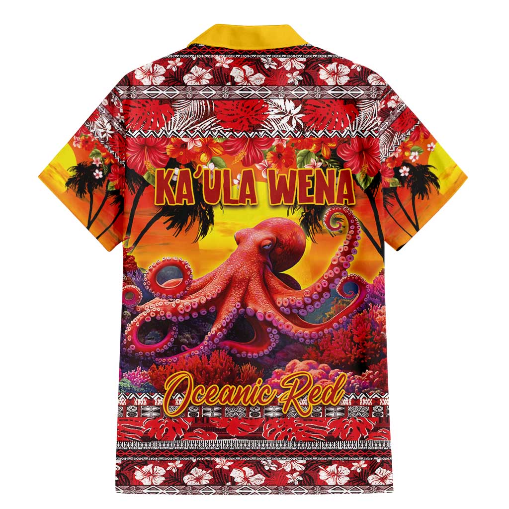 Hawaii KaUla Wena Octopus Family Matching Mermaid Dress and Hawaiian Shirt Oceanic Red with Corals and Tropical On Sunset Landscape LT03 - Polynesian Pride