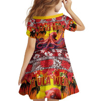 Hawaii KaUla Wena Octopus Family Matching Off Shoulder Maxi Dress and Hawaiian Shirt Oceanic Red with Corals and Tropical On Sunset Landscape LT03 - Polynesian Pride