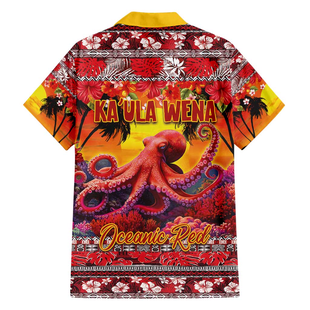 Hawaii KaUla Wena Octopus Family Matching Summer Maxi Dress and Hawaiian Shirt Oceanic Red with Corals and Tropical On Sunset Landscape LT03 - Polynesian Pride