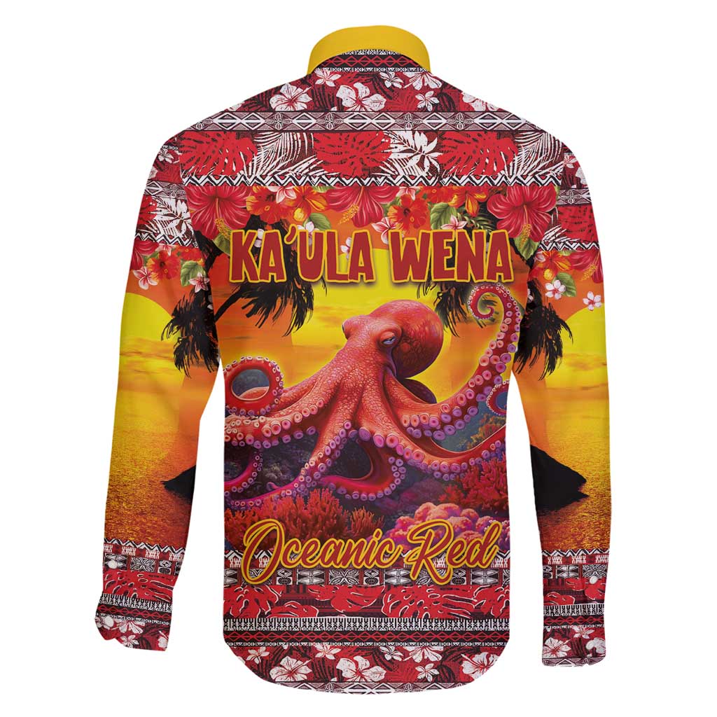 Hawaii KaUla Wena Octopus Family Matching Summer Maxi Dress and Hawaiian Shirt Oceanic Red with Corals and Tropical On Sunset Landscape LT03 - Polynesian Pride