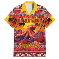 Hawaii KaUla Wena Octopus Family Matching Tank Maxi Dress and Hawaiian Shirt Oceanic Red with Corals and Tropical On Sunset Landscape LT03 Dad's Shirt - Short Sleeve Red - Polynesian Pride