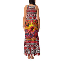 Hawaii KaUla Wena Octopus Family Matching Tank Maxi Dress and Hawaiian Shirt Oceanic Red with Corals and Tropical On Sunset Landscape LT03 - Polynesian Pride