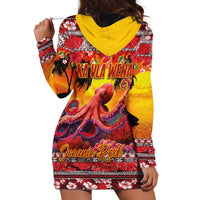 Hawaii KaUla Wena Octopus Hoodie Dress Oceanic Red with Corals and Tropical On Sunset Landscape LT03 - Polynesian Pride