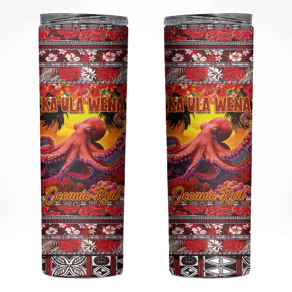 Hawaii KaUla Wena Octopus Skinny Tumbler Oceanic Red with Corals and Tropical On Sunset Landscape LT03 Red - Polynesian Pride