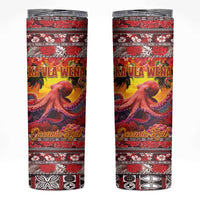 Hawaii KaUla Wena Octopus Skinny Tumbler Oceanic Red with Corals and Tropical On Sunset Landscape LT03 Red - Polynesian Pride