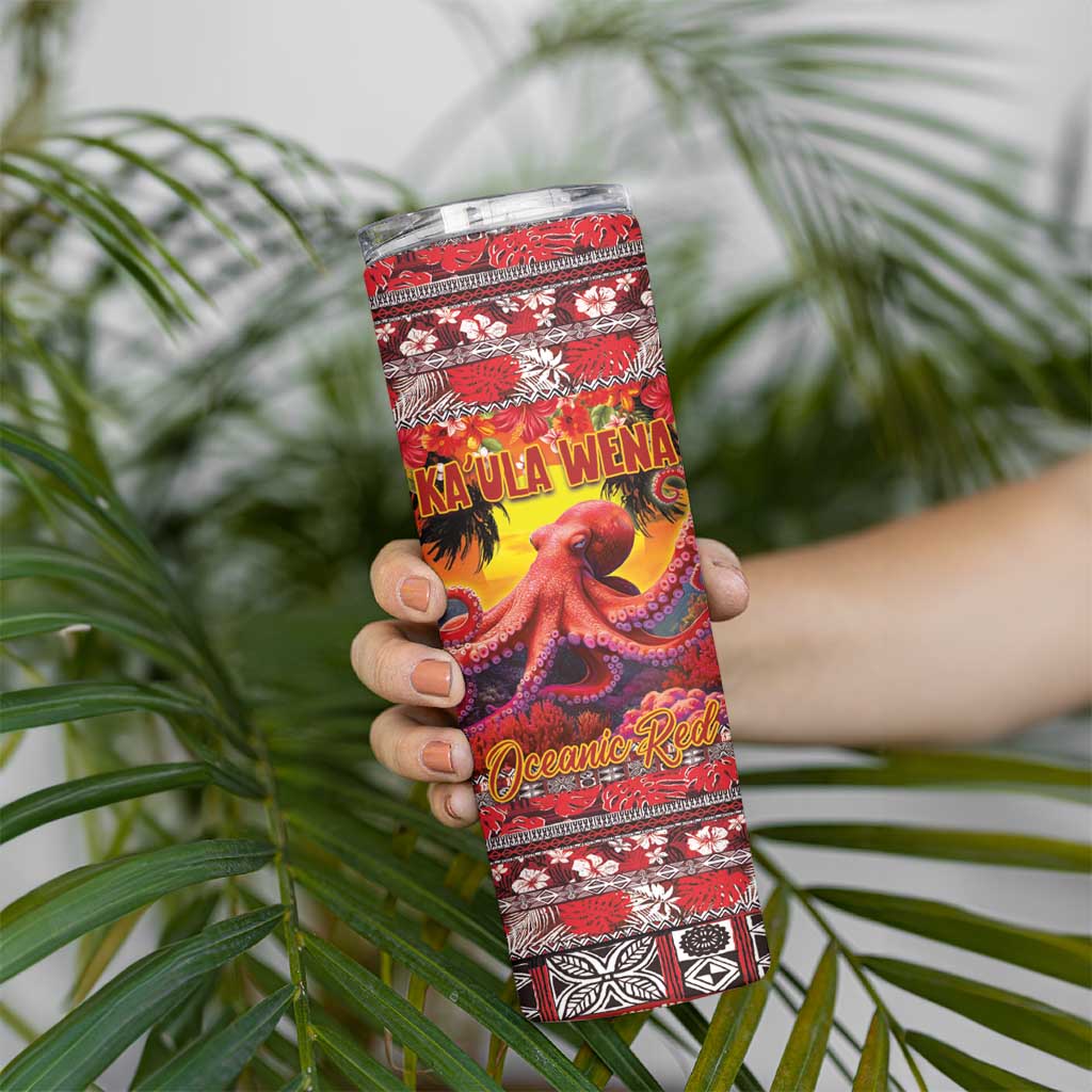 Hawaii KaUla Wena Octopus Skinny Tumbler Oceanic Red with Corals and Tropical On Sunset Landscape LT03 - Polynesian Pride