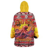 Hawaii KaUla Wena Octopus Wearable Blanket Hoodie Oceanic Red with Corals and Tropical On Sunset Landscape LT03 - Polynesian Pride