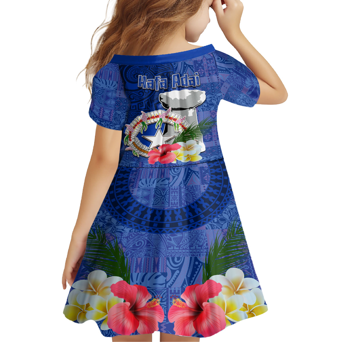 Northern Mariana Islands Hafa Adai Latte Stone Family Matching Summer Maxi Dress and Hawaiian Shirt Blue Color LT03 - Polynesian Pride