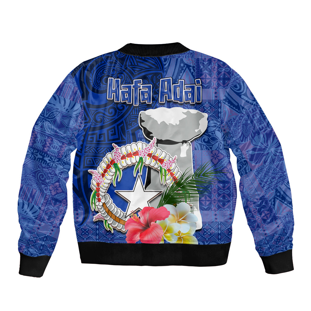 Northern Mariana Islands Hafa Adai Latte Stone Sleeve Zip Bomber Jacket Blue Color LT03 - Polynesian Pride