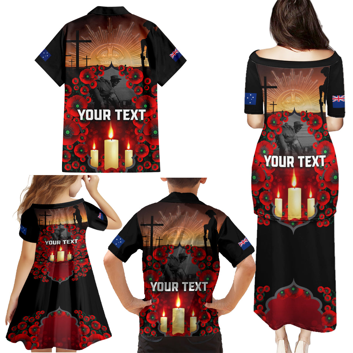 Custom New Zealand and Australia ANZAC Day Family Matching Puletasi and Hawaiian Shirt Gallipoli and Canlelight Lest We Forget LT03 - Polynesian Pride