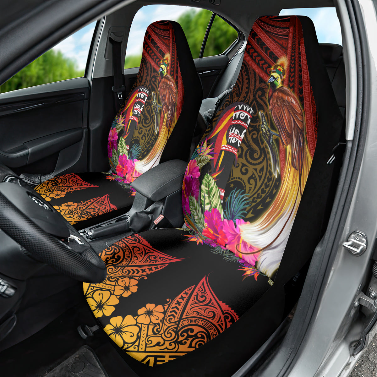 Papua New Guinea Bird-of-Paradise Car Seat Cover Hibiscus and Kundu Drum Tribal Pattern LT03 - Polynesian Pride