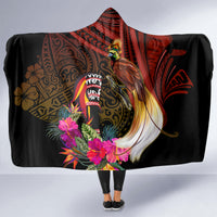 Papua New Guinea Bird-of-Paradise Hooded Blanket Hibiscus and Kundu Drum Tribal Pattern LT03 - Polynesian Pride