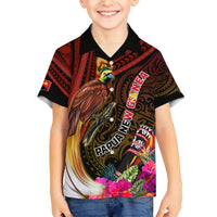 Papua New Guinea Bird-of-Paradise Kid Hawaiian Shirt Hibiscus and Kundu Drum Tribal Pattern LT03 Kid Yellow - Polynesian Pride