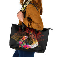 Papua New Guinea Bird-of-Paradise Leather Tote Bag Hibiscus and Kundu Drum Tribal Pattern LT03 Yellow - Polynesian Pride