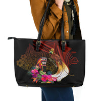 Papua New Guinea Bird-of-Paradise Leather Tote Bag Hibiscus and Kundu Drum Tribal Pattern LT03 - Polynesian Pride