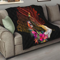 Papua New Guinea Bird-of-Paradise Quilt Hibiscus and Kundu Drum Tribal Pattern