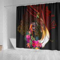 Papua New Guinea Bird-of-Paradise Shower Curtain Hibiscus and Kundu Drum Tribal Pattern LT03 - Polynesian Pride