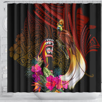 Papua New Guinea Bird-of-Paradise Shower Curtain Hibiscus and Kundu Drum Tribal Pattern LT03 - Polynesian Pride