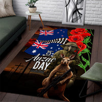New Zealand and Australia ANZAC Day Area Rug National Flag mix Kiwi Bird and Kangaroo Soldier Style LT03 Black - Polynesian Pride