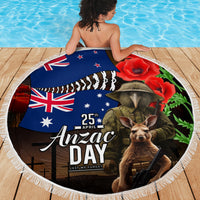 New Zealand and Australia ANZAC Day Beach Blanket National Flag mix Kiwi Bird and Kangaroo Soldier Style LT03 - Polynesian Pride