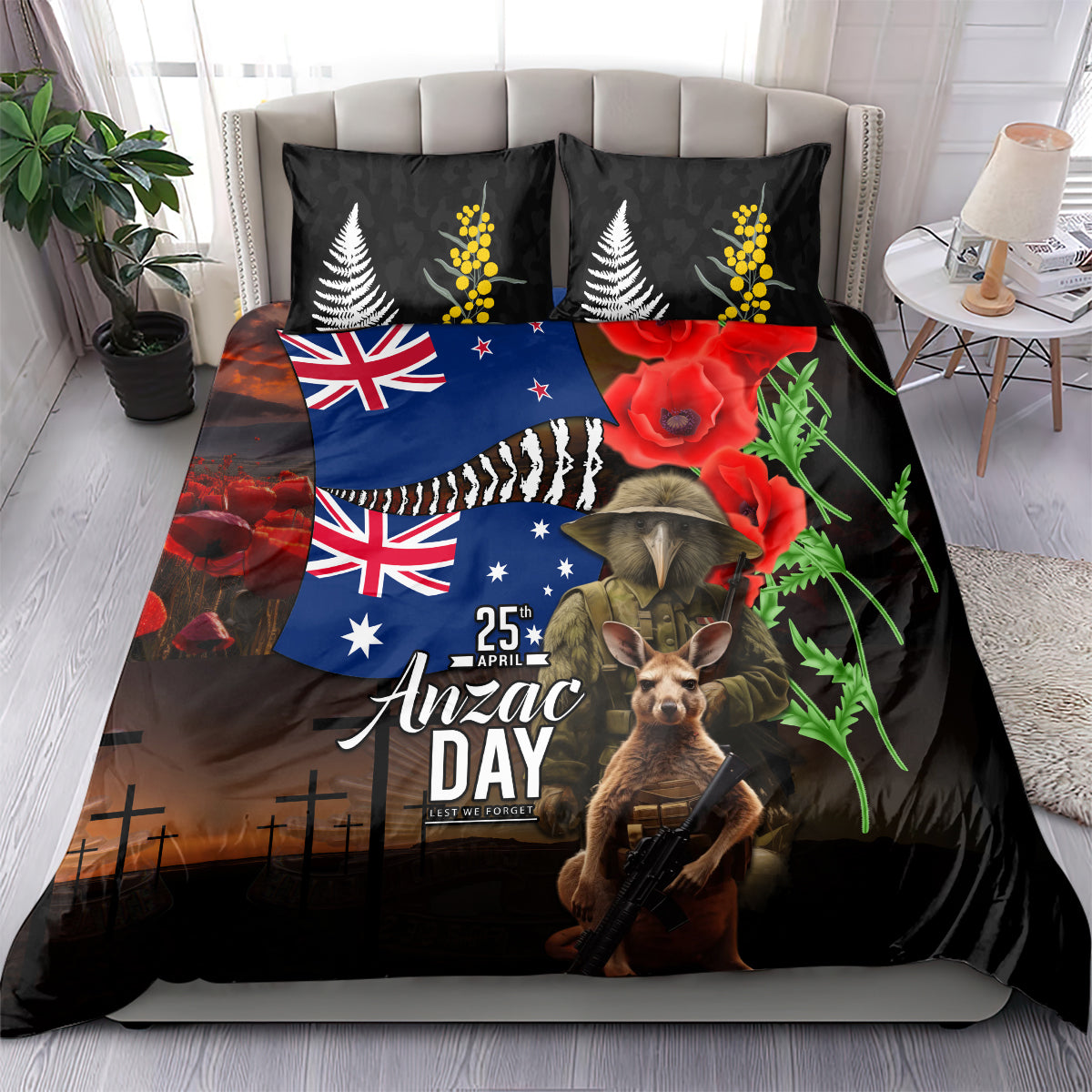 New Zealand and Australia ANZAC Day Bedding Set National Flag mix Kiwi Bird and Kangaroo Soldier Style LT03 - Polynesian Pride