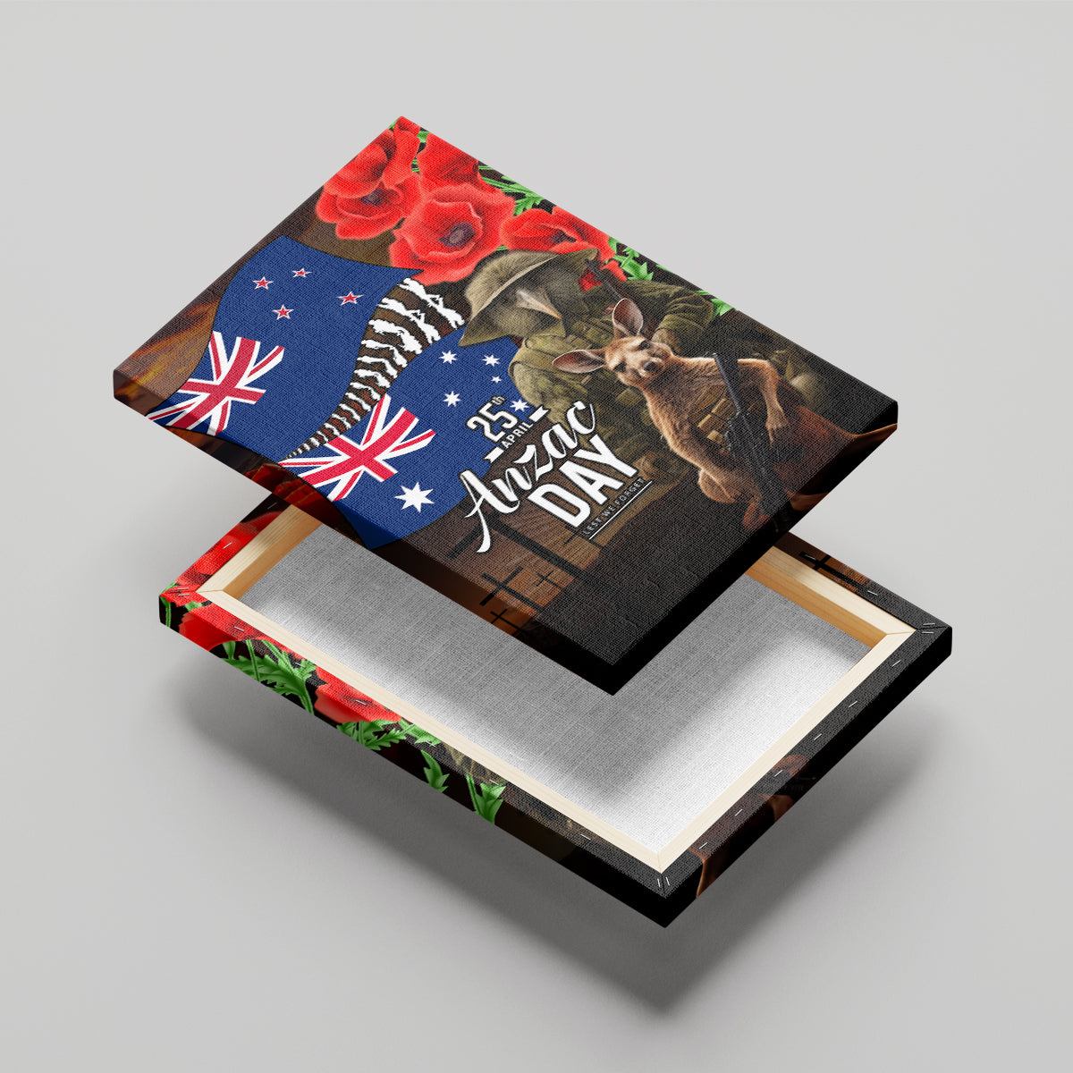 New Zealand and Australia ANZAC Day Canvas Wall Art National Flag mix Kiwi Bird and Kangaroo Soldier Style LT03 - Polynesian Pride