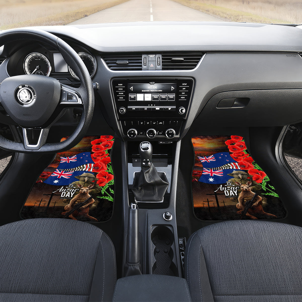 New Zealand and Australia ANZAC Day Car Mats National Flag mix Kiwi Bird and Kangaroo Soldier Style LT03 Set 2pcs - Front Black - Polynesian Pride