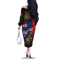 New Zealand and Australia ANZAC Day Family Matching Off The Shoulder Long Sleeve Dress and Hawaiian Shirt National Flag mix Kiwi Bird and Kangaroo Soldier Style LT03 - Polynesian Pride