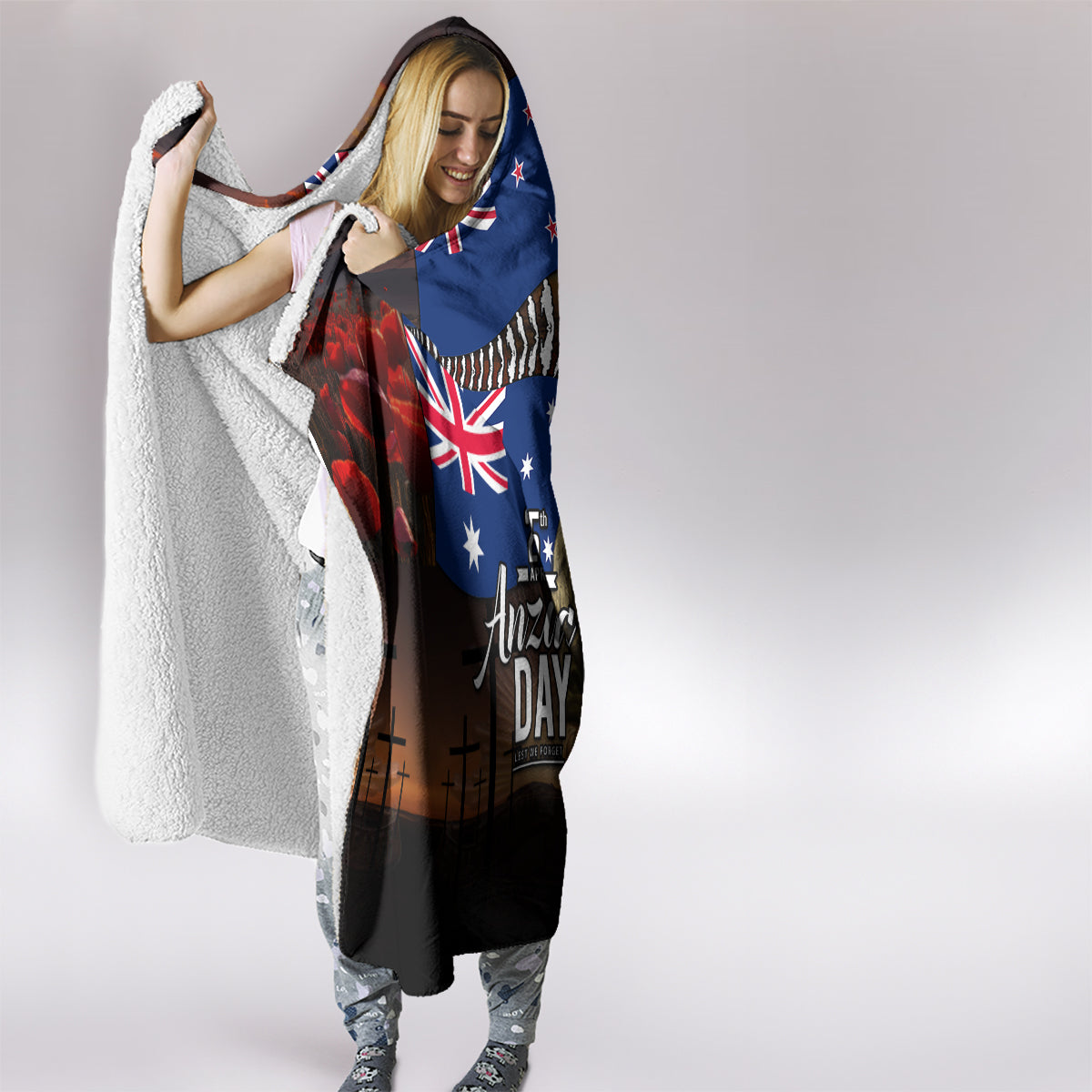 New Zealand and Australia ANZAC Day Hooded Blanket National Flag mix Kiwi Bird and Kangaroo Soldier Style LT03 - Polynesian Pride