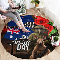 New Zealand and Australia ANZAC Day Round Carpet National Flag mix Kiwi Bird and Kangaroo Soldier Style LT03 - Polynesian Pride