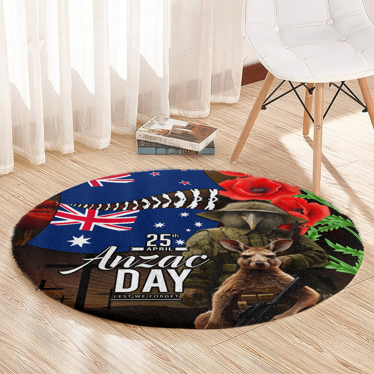New Zealand and Australia ANZAC Day Round Carpet National Flag mix Kiwi Bird and Kangaroo Soldier Style LT03 - Polynesian Pride