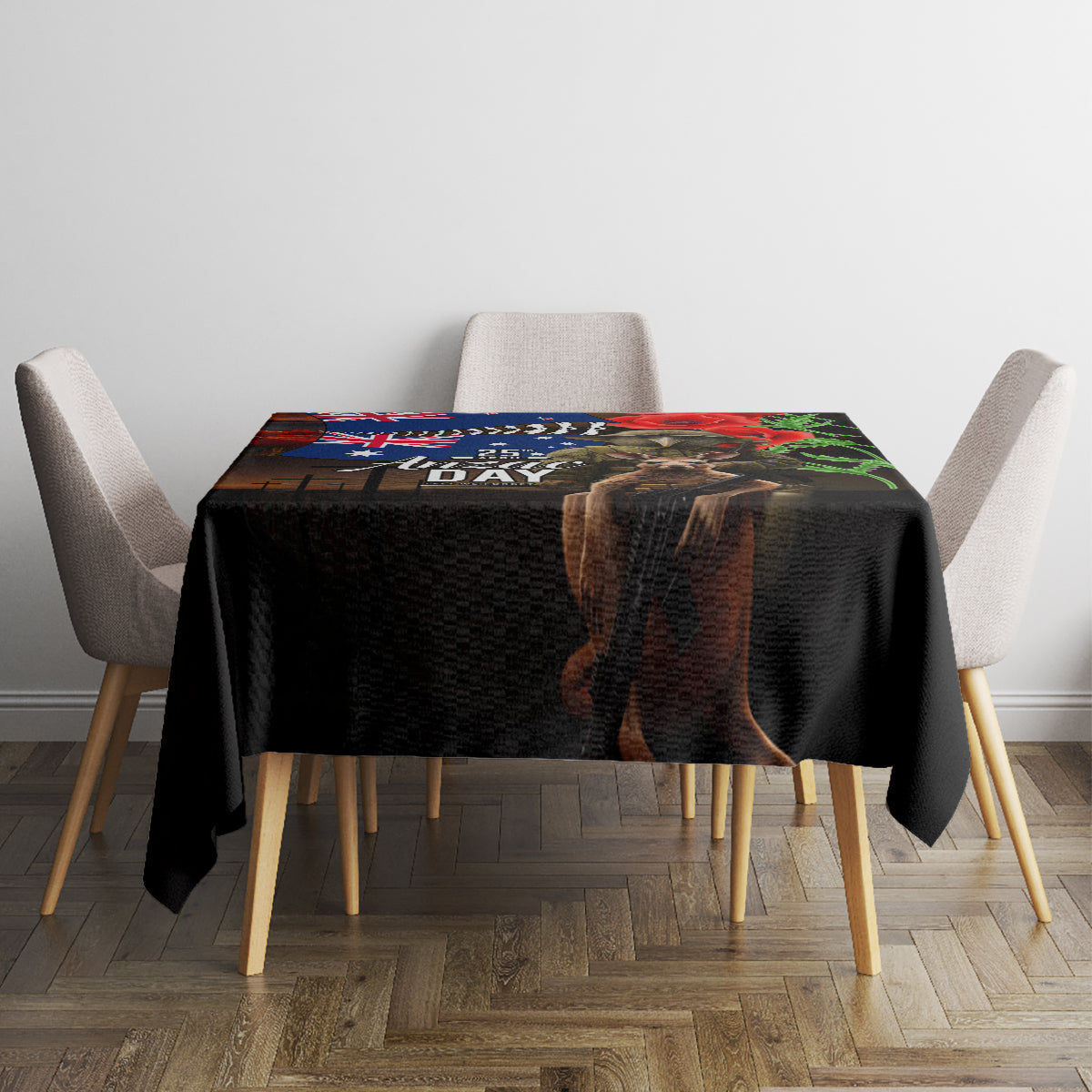 New Zealand and Australia ANZAC Day Tablecloth National Flag mix Kiwi Bird and Kangaroo Soldier Style LT03 - Polynesian Pride