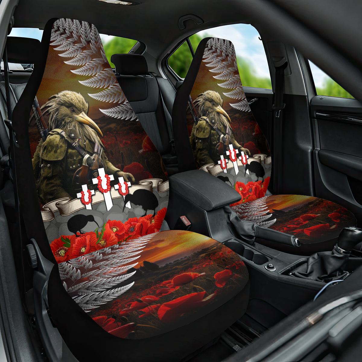 New Zealand ANZAC Day Car Seat Cover The Ode of Remembrance and Silver Fern LT03 One Size Black - Polynesian Pride