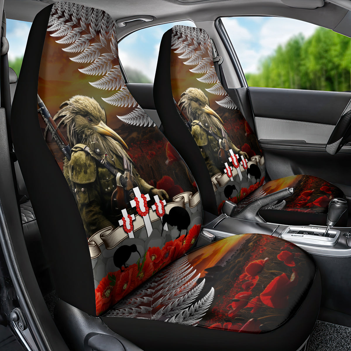 New Zealand ANZAC Day Car Seat Cover The Ode of Remembrance and Silver Fern LT03 - Polynesian Pride