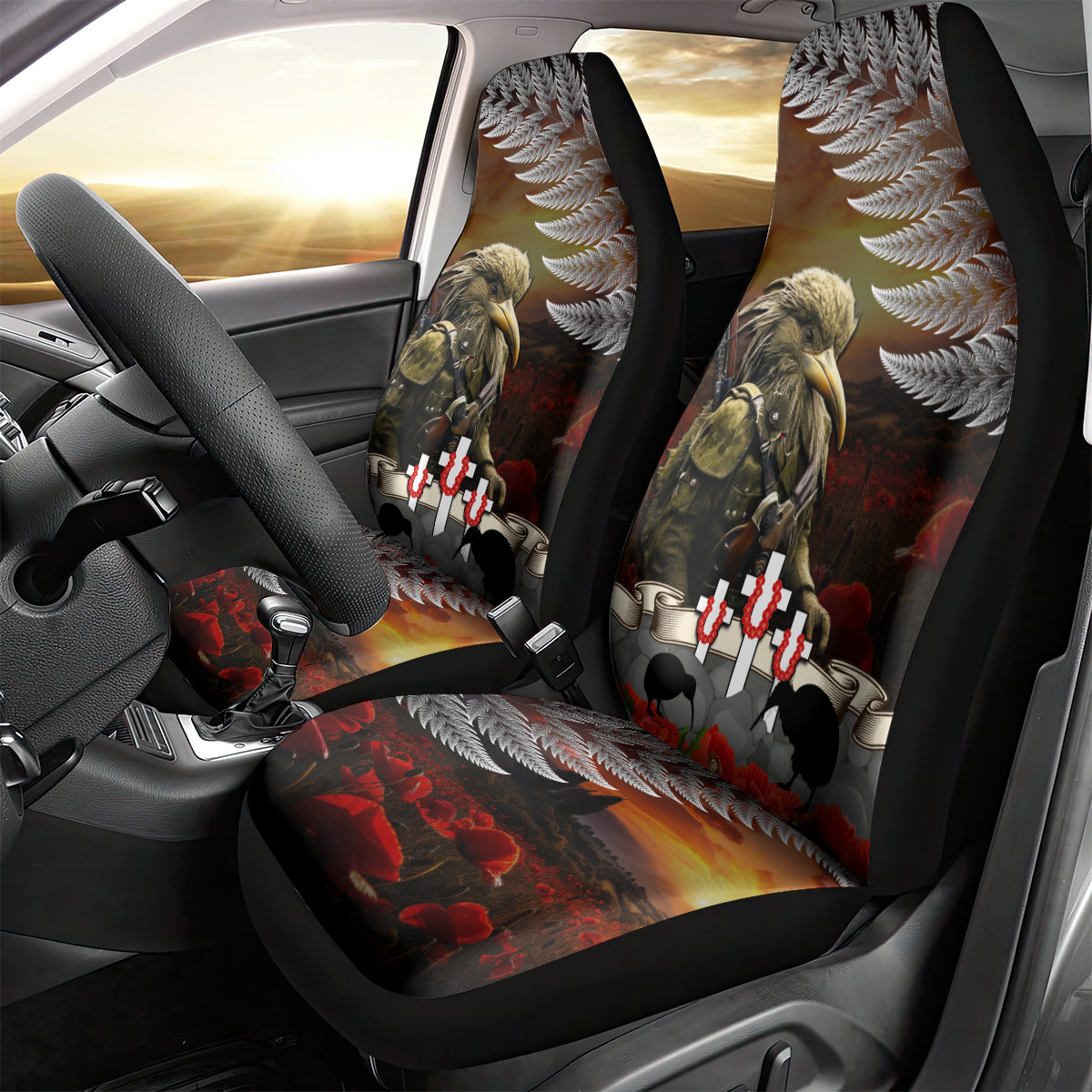 New Zealand ANZAC Day Car Seat Cover The Ode of Remembrance and Silver Fern LT03 - Polynesian Pride