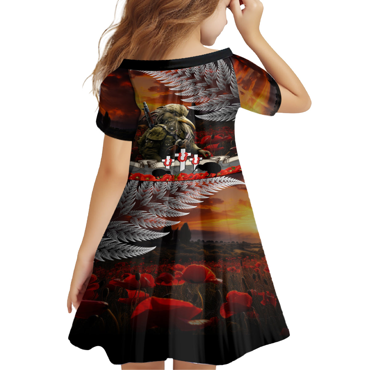 New Zealand ANZAC Day Family Matching Off Shoulder Maxi Dress and Hawaiian Shirt The Ode of Remembrance and Silver Fern LT03 - Polynesian Pride