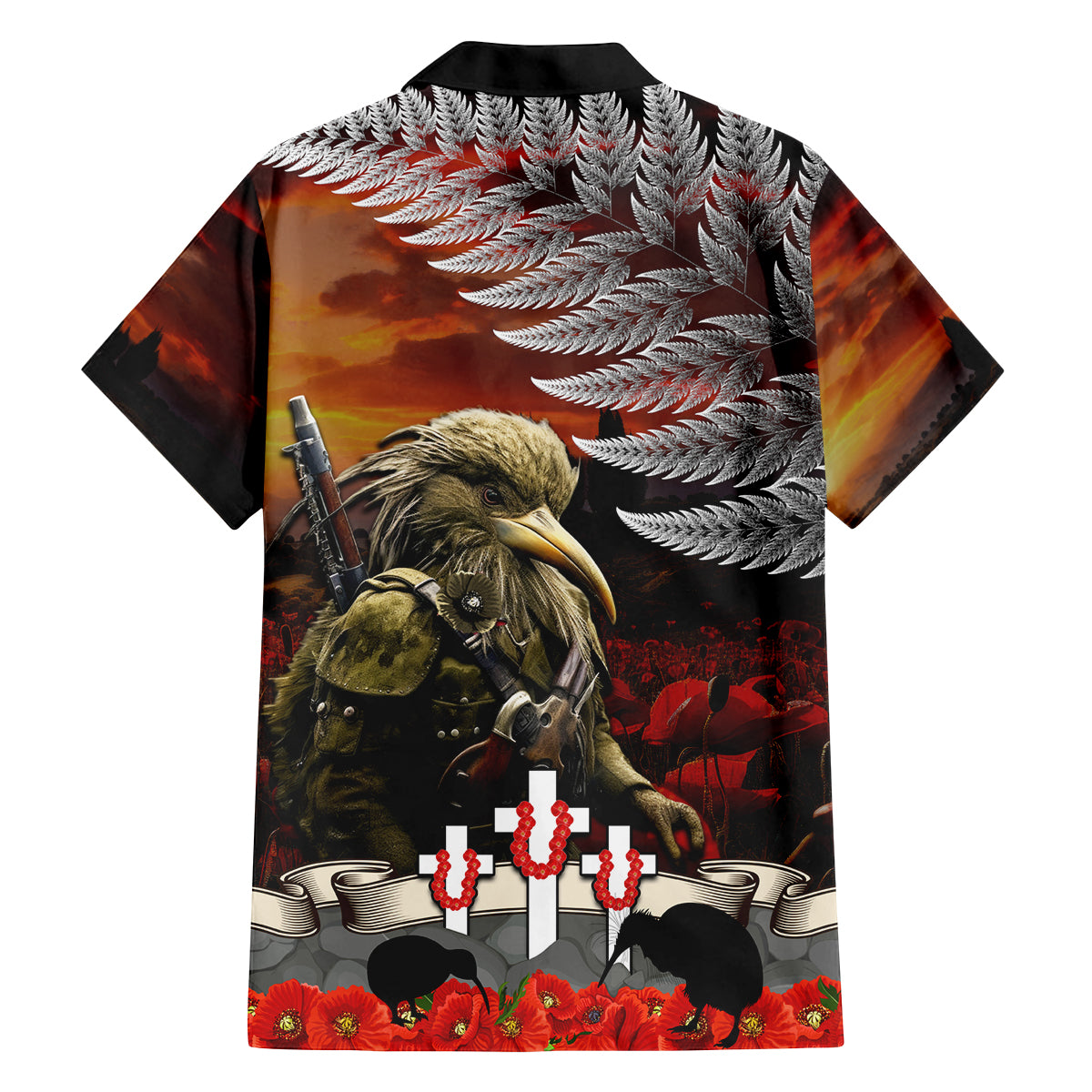 New Zealand ANZAC Day Family Matching Off Shoulder Maxi Dress and Hawaiian Shirt The Ode of Remembrance and Silver Fern LT03 - Polynesian Pride