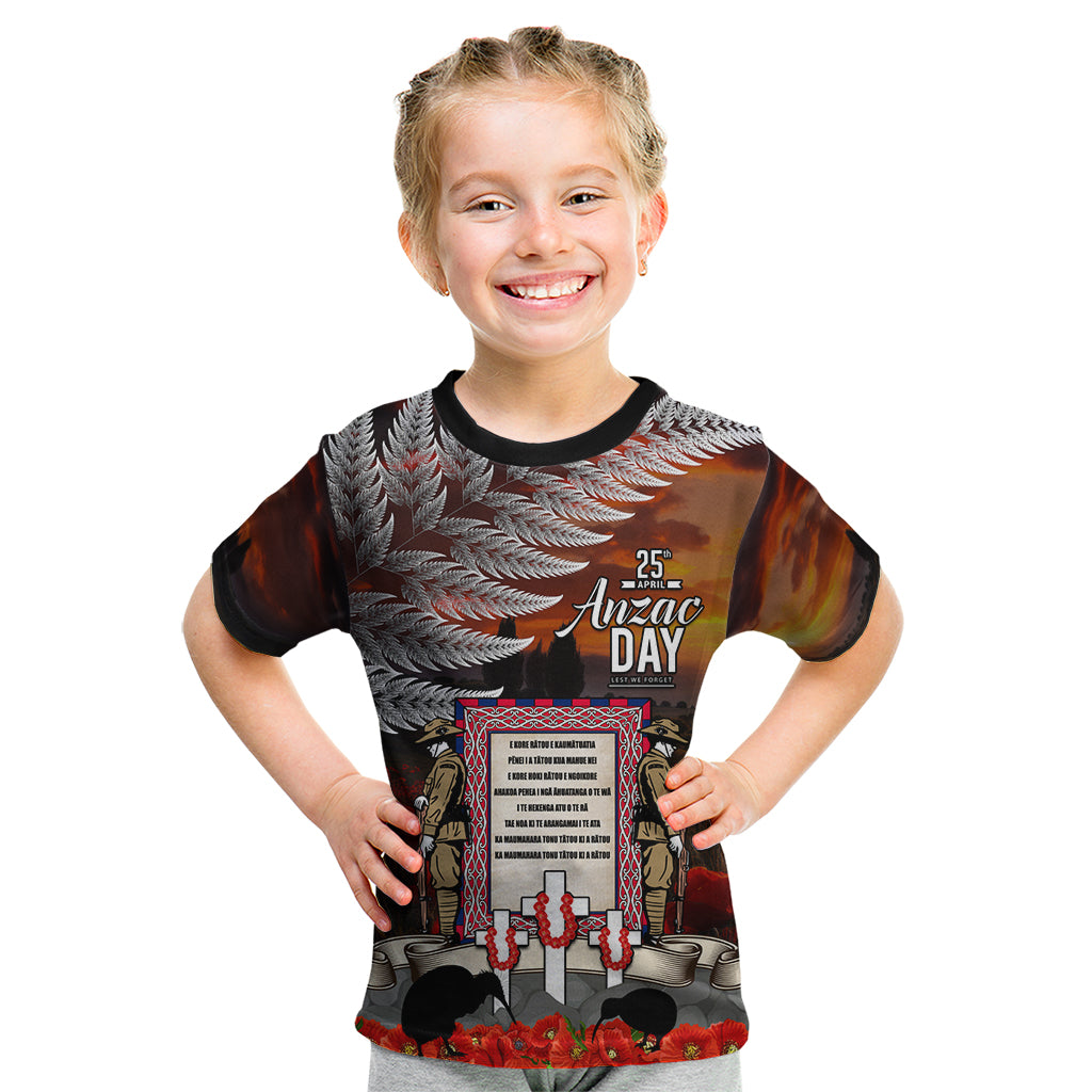 New Zealand ANZAC Day Kid T Shirt The Ode of Remembrance and Silver Fern LT03 Black - Polynesian Pride
