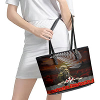 New Zealand ANZAC Day Leather Tote Bag The Ode of Remembrance and Silver Fern LT03 - Polynesian Pride