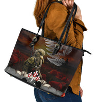 New Zealand ANZAC Day Leather Tote Bag The Ode of Remembrance and Silver Fern LT03 - Polynesian Pride