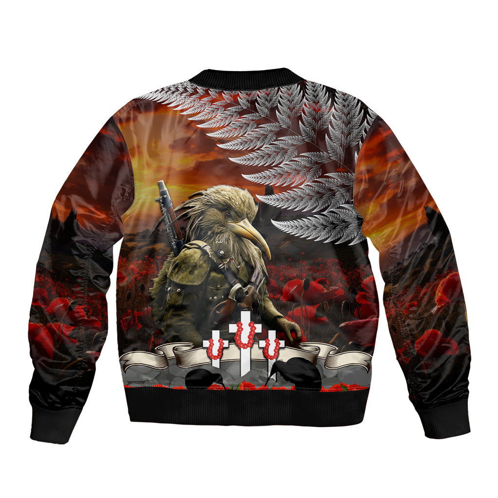 New Zealand ANZAC Day Sleeve Zip Bomber Jacket The Ode of Remembrance and Silver Fern LT03 - Polynesian Pride