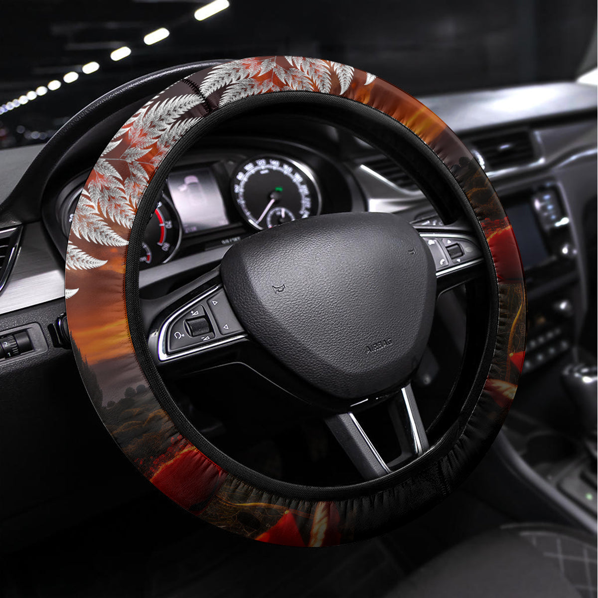 New Zealand ANZAC Day Steering Wheel Cover The Ode of Remembrance and Silver Fern LT03 Universal Fit Black - Polynesian Pride