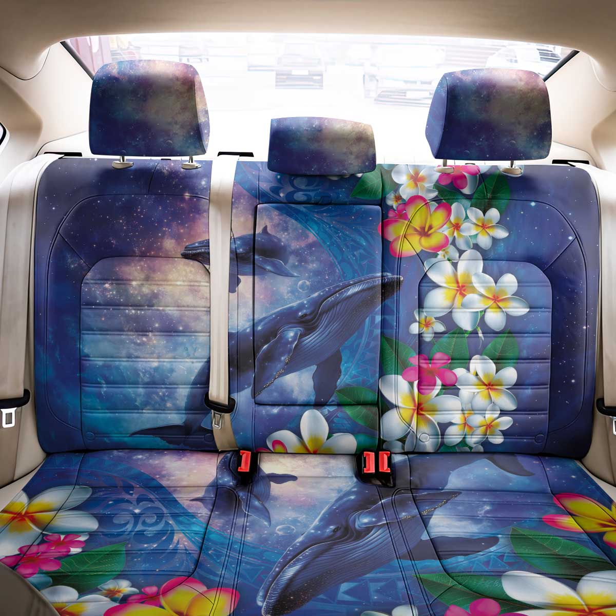 Hawaiian Lei Day Plumeria Humpback Whales Back Car Seat Cover Polynesian Art Vibrant Starry Nebula Style LT03 - Polynesian Pride