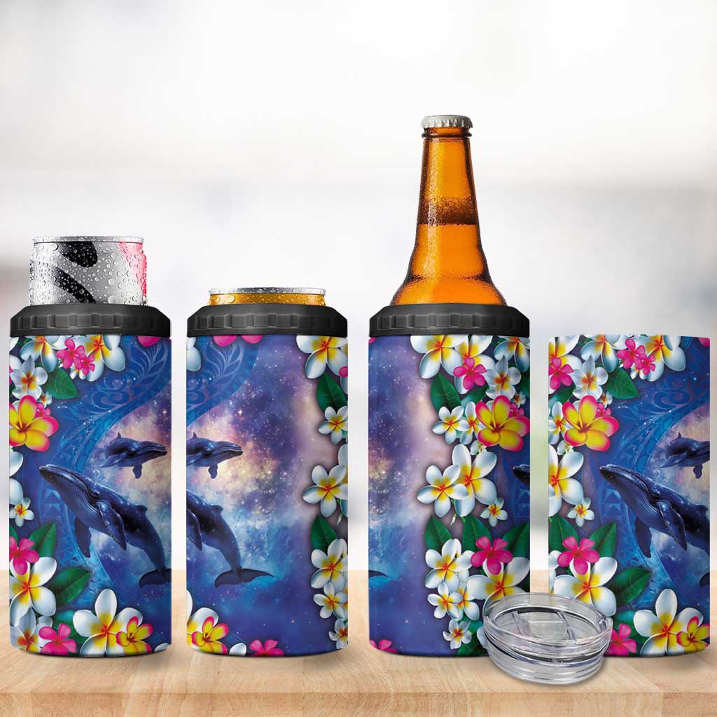 Hawaiian Lei Day Plumeria Humpback Whales 4 in 1 Can Cooler Tumbler Polynesian Art Vibrant Starry Nebula Style LT03 - Polynesian Pride