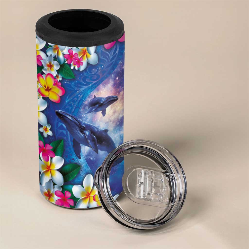 Hawaiian Lei Day Plumeria Humpback Whales 4 in 1 Can Cooler Tumbler Polynesian Art Vibrant Starry Nebula Style LT03 - Polynesian Pride