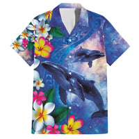 Hawaiian Lei Day Plumeria Humpback Whales Family Matching Off The Shoulder Long Sleeve Dress and Hawaiian Shirt Polynesian Art Vibrant Starry Nebula Style LT03 Dad's Shirt - Short Sleeve Art - Polynesian Pride